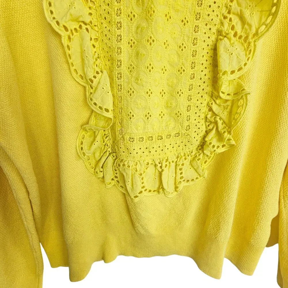 J. Crew Womens Summerweight Cotton Eyelet Sweater Size L Ruffle ASO Mattie Ashby